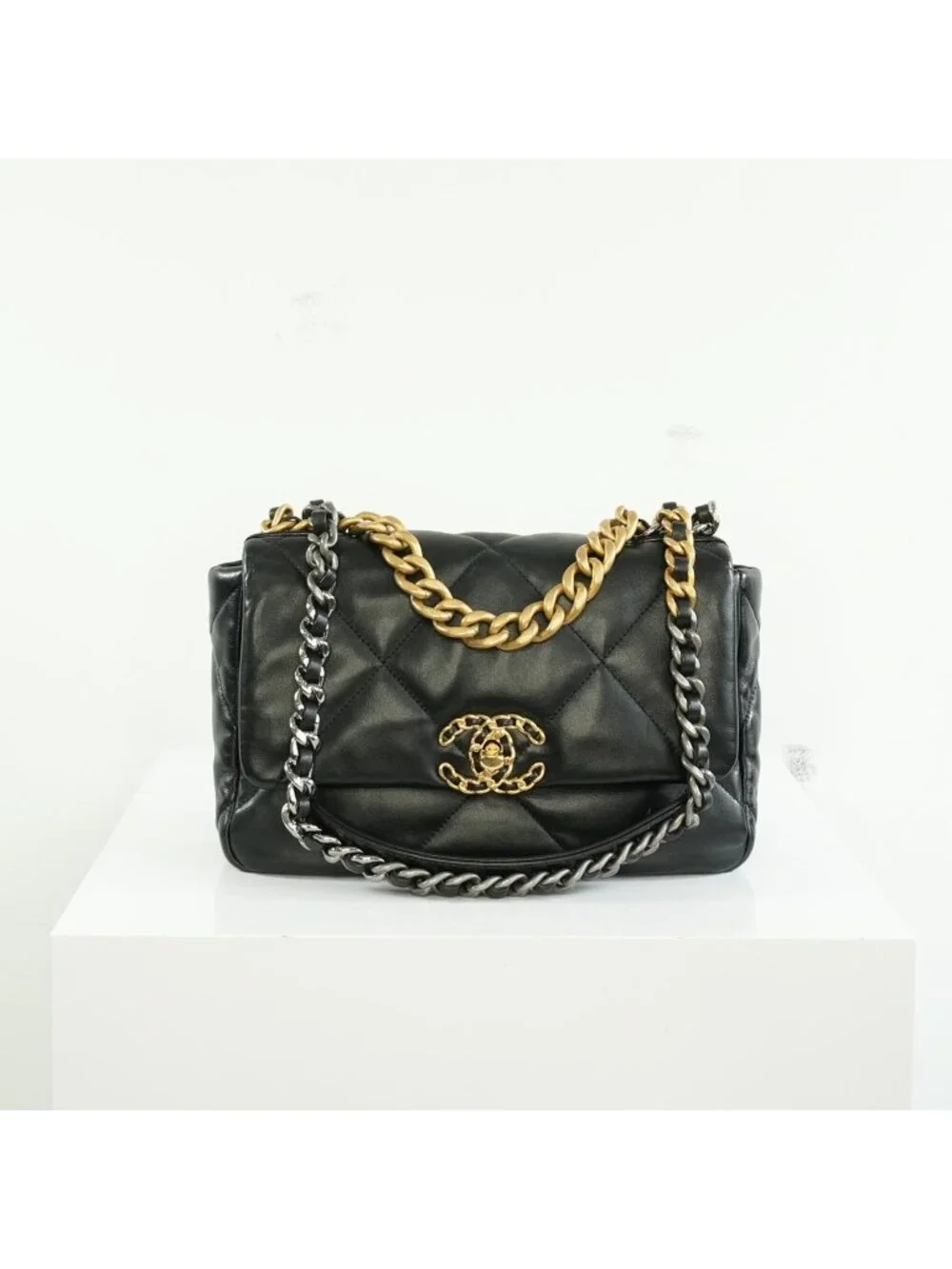 Chanel 19 Black Lambskin Medium Flap Bag Ful Set